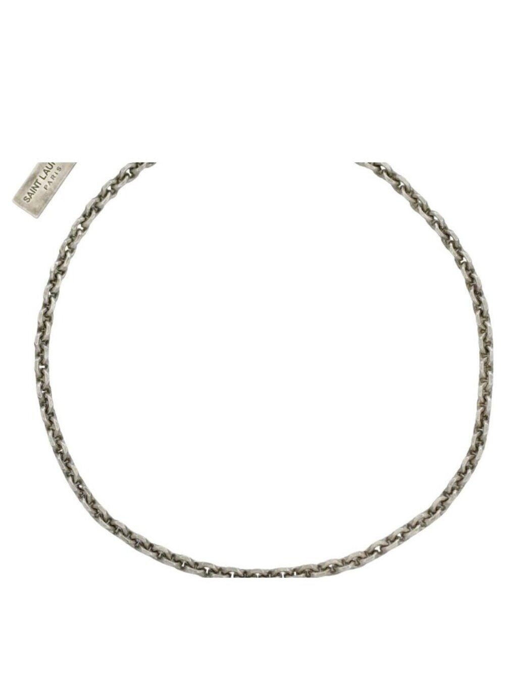 Saint Laurent Paris Bracelet Chain Logo Plate Metal Silver YSL
